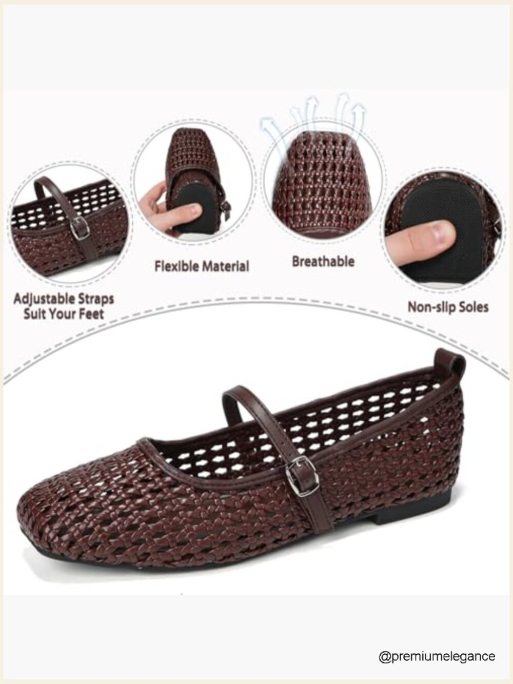 Woven Mary Jane Flats with Buckle Strap Foldable Ballet Shoes - Picture 3 of 6